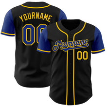 Load image into Gallery viewer, Custom Black Royal-Yellow Authentic Two Tone Baseball Jersey