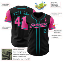Load image into Gallery viewer, Custom Black Pink-Teal Authentic Two Tone Baseball Jersey
