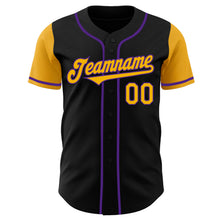 Load image into Gallery viewer, Custom Black Gold-Purple Authentic Two Tone Baseball Jersey