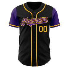 Load image into Gallery viewer, Custom Black Purple-Gold Authentic Two Tone Baseball Jersey
