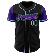 Load image into Gallery viewer, Custom Black Purple-Light Blue Authentic Two Tone Baseball Jersey