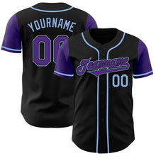 Load image into Gallery viewer, Custom Black Purple-Light Blue Authentic Two Tone Baseball Jersey