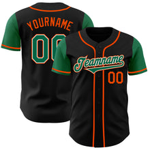 Load image into Gallery viewer, Custom Black Kelly Green-Orange Authentic Two Tone Baseball Jersey