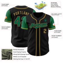 Load image into Gallery viewer, Custom Black Kelly Green-Old Gold Authentic Two Tone Baseball Jersey