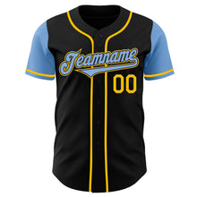 Load image into Gallery viewer, Custom Black Light Blue-Yellow Authentic Two Tone Baseball Jersey