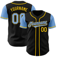 Load image into Gallery viewer, Custom Black Light Blue-Yellow Authentic Two Tone Baseball Jersey