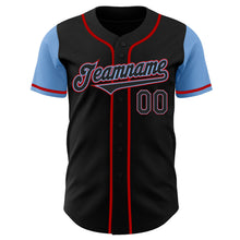 Load image into Gallery viewer, Custom Black Light Blue-Red Authentic Two Tone Baseball Jersey