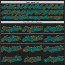 Load image into Gallery viewer, Custom Black Teal-Old Gold Authentic Two Tone Baseball Jersey