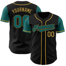 Load image into Gallery viewer, Custom Black Teal-Old Gold Authentic Two Tone Baseball Jersey