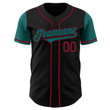 Load image into Gallery viewer, Custom Black Teal-Crimson Authentic Two Tone Baseball Jersey