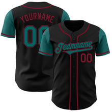 Load image into Gallery viewer, Custom Black Teal-Crimson Authentic Two Tone Baseball Jersey
