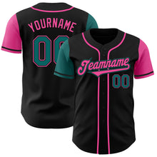 Load image into Gallery viewer, Custom Black Teal-Pink Authentic Two Tone Baseball Jersey