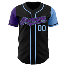 Load image into Gallery viewer, Custom Black Purple-Light Blue Authentic Two Tone Baseball Jersey
