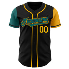 Load image into Gallery viewer, Custom Black Teal-Gold Authentic Two Tone Baseball Jersey