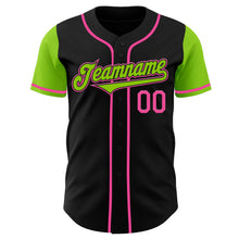 Load image into Gallery viewer, Custom Black Neon Green-Pink Authentic Two Tone Baseball Jersey