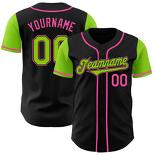 Load image into Gallery viewer, Custom Black Neon Green-Pink Authentic Two Tone Baseball Jersey