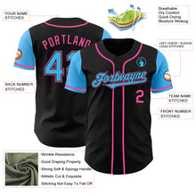 Load image into Gallery viewer, Custom Black Sky Blue-Pink Authentic Two Tone Baseball Jersey