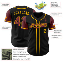 Load image into Gallery viewer, Custom Black Burgundy-Gold Authentic Two Tone Baseball Jersey