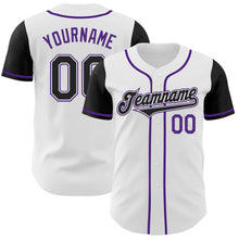Load image into Gallery viewer, Custom White Black-Purple Authentic Two Tone Baseball Jersey