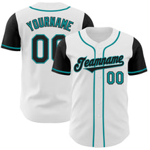 Load image into Gallery viewer, Custom White Black-Teal Authentic Two Tone Baseball Jersey