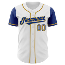 Load image into Gallery viewer, Custom White Royal-Old Gold Authentic Two Tone Baseball Jersey