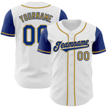 Load image into Gallery viewer, Custom White Royal-Old Gold Authentic Two Tone Baseball Jersey