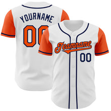 Load image into Gallery viewer, Custom White Orange-Navy Authentic Two Tone Baseball Jersey