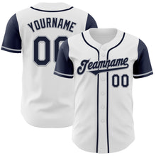 Load image into Gallery viewer, Custom White Navy-Gray Authentic Two Tone Baseball Jersey