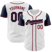 Load image into Gallery viewer, Custom White Navy-Crimson Authentic Two Tone Baseball Jersey