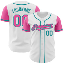 Load image into Gallery viewer, Custom White Pink-Teal Authentic Two Tone Baseball Jersey