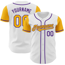 Load image into Gallery viewer, Custom White Gold-Purple Authentic Two Tone Baseball Jersey