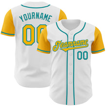 Load image into Gallery viewer, Custom White Gold-Teal Authentic Two Tone Baseball Jersey