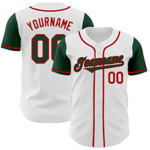 Load image into Gallery viewer, Custom White Green-Red Authentic Two Tone Baseball Jersey