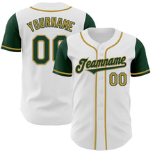 Load image into Gallery viewer, Custom White Green-Old Gold Authentic Two Tone Baseball Jersey