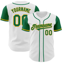 Load image into Gallery viewer, Custom White Kelly Green-Gold Authentic Two Tone Baseball Jersey