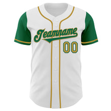 Load image into Gallery viewer, Custom White Kelly Green-Old Gold Authentic Two Tone Baseball Jersey