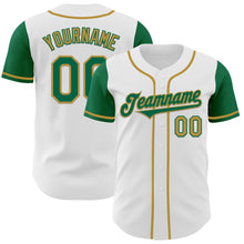 Load image into Gallery viewer, Custom White Kelly Green-Old Gold Authentic Two Tone Baseball Jersey