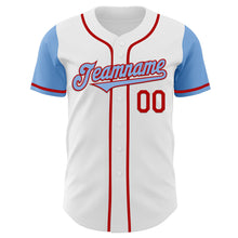 Load image into Gallery viewer, Custom White Light Blue-Red Authentic Two Tone Baseball Jersey