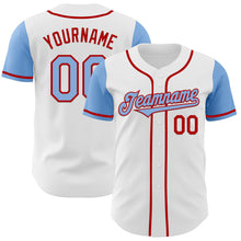 Load image into Gallery viewer, Custom White Light Blue-Red Authentic Two Tone Baseball Jersey