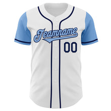 Load image into Gallery viewer, Custom White Light Blue-Navy Authentic Two Tone Baseball Jersey