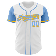 Load image into Gallery viewer, Custom White Light Blue-Gold Authentic Two Tone Baseball Jersey