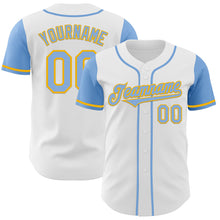 Load image into Gallery viewer, Custom White Light Blue-Gold Authentic Two Tone Baseball Jersey