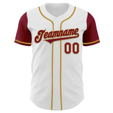 Load image into Gallery viewer, Custom White Crimson-Old Gold Authentic Two Tone Baseball Jersey