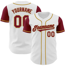 Load image into Gallery viewer, Custom White Crimson-Old Gold Authentic Two Tone Baseball Jersey