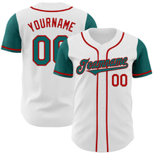 Load image into Gallery viewer, Custom White Teal-Red Authentic Two Tone Baseball Jersey