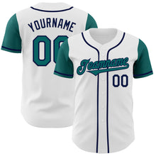 Load image into Gallery viewer, Custom White Teal-Navy Authentic Two Tone Baseball Jersey