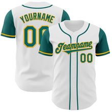 Load image into Gallery viewer, Custom White Teal-Gold Authentic Two Tone Baseball Jersey