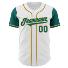 Load image into Gallery viewer, Custom White Teal-Old Gold Authentic Two Tone Baseball Jersey