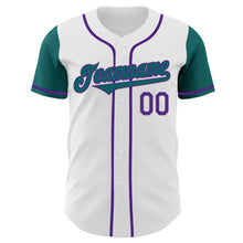 Load image into Gallery viewer, Custom White Teal-Purple Authentic Two Tone Baseball Jersey