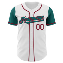 Load image into Gallery viewer, Custom White Teal-Crimson Authentic Two Tone Baseball Jersey